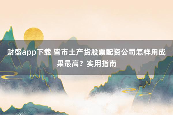 财盛app下载 皆市土产货股票配资公司怎样用成果最高？实用指南