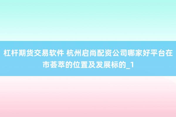 杠杆期货交易软件 杭州启尚配资公司哪家好平台在市荟萃的位置及发展标的_1